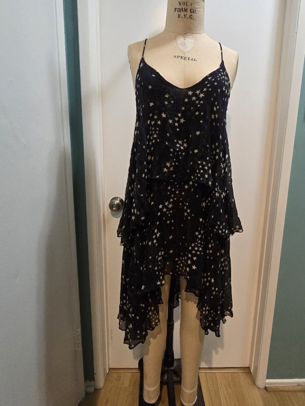 LoveShackFancy Hi/ Lo Star Print Dress. Fits S/M. Navy. OG brand dress